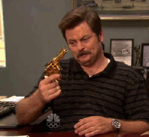 Ron Swanson and his famous gold pistol